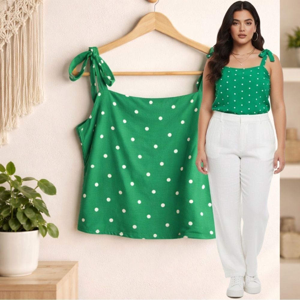 🛍️ OLD NAVY green polkadot, smocked, cropped dobby corset tank top size X-Large - Picture 5 of 7